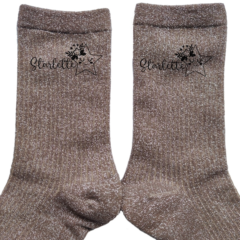 Chaussettes paillettes bronze motif starlette