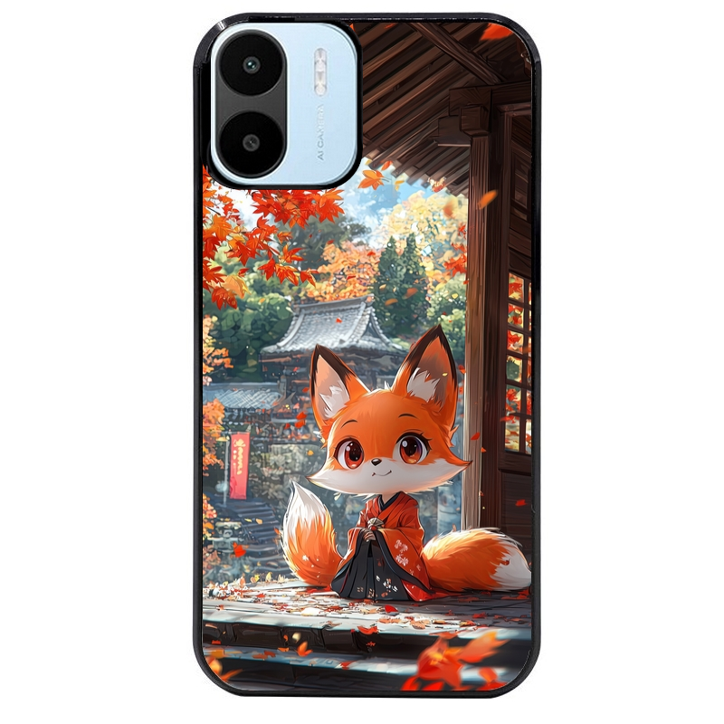 Coque noire taperso pour Redmi A1 et A2 avec motif renard et fox anime protection antichoc personnalisée