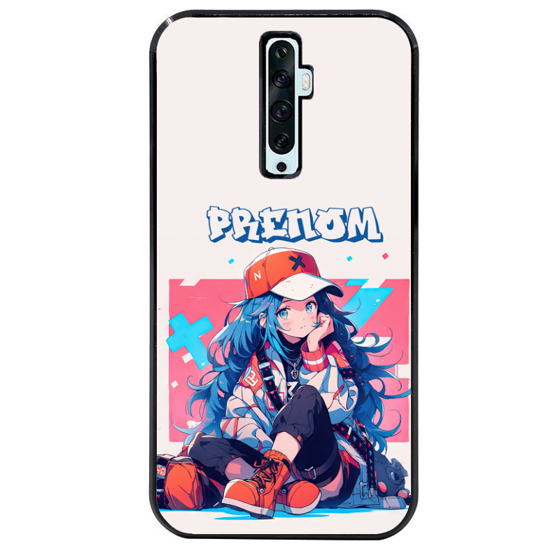 Coque noire taperso pour OPPO Reno 2 et 2Z avec motif anime casquette personnalise protection antichoc personnalisée
