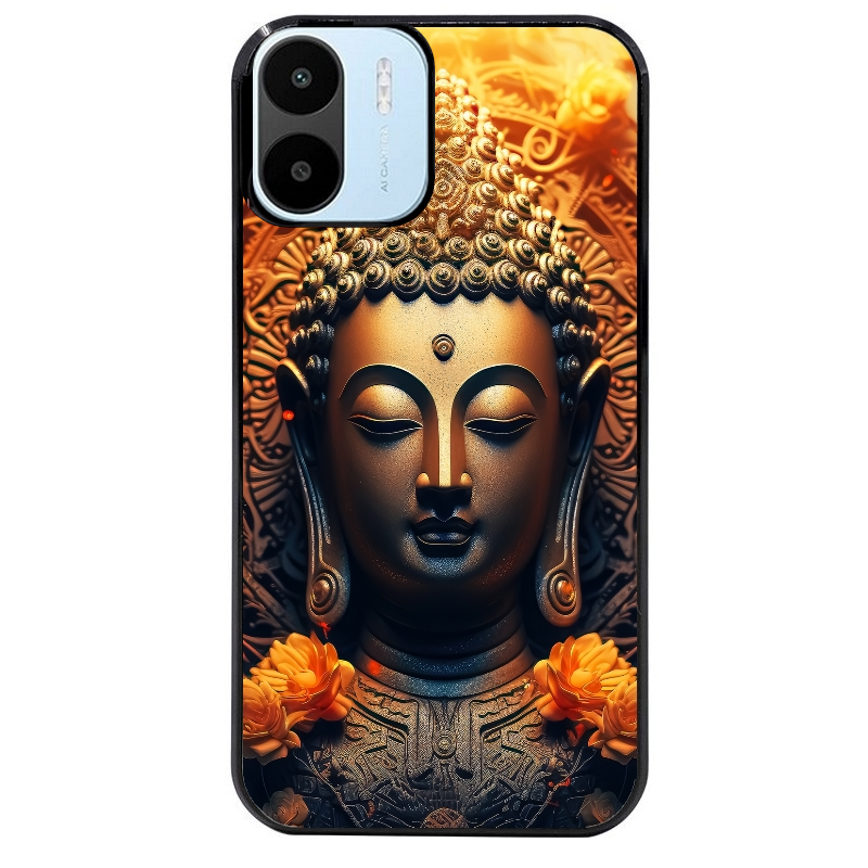 Coque noire taperso pour Redmi A1 et A2 avec motif bouddha et fleur protection antichoc personnalisée