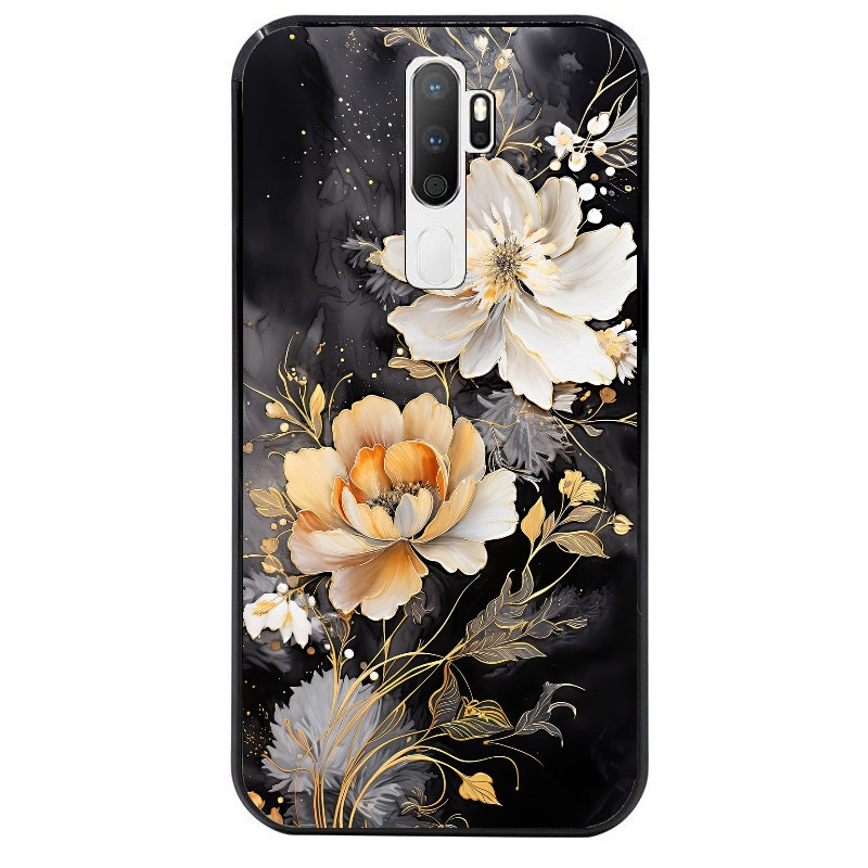 Coque noire taperso pour OPPO A5 A9 2020 avec motif fleur blanche protection antichoc personnalisée