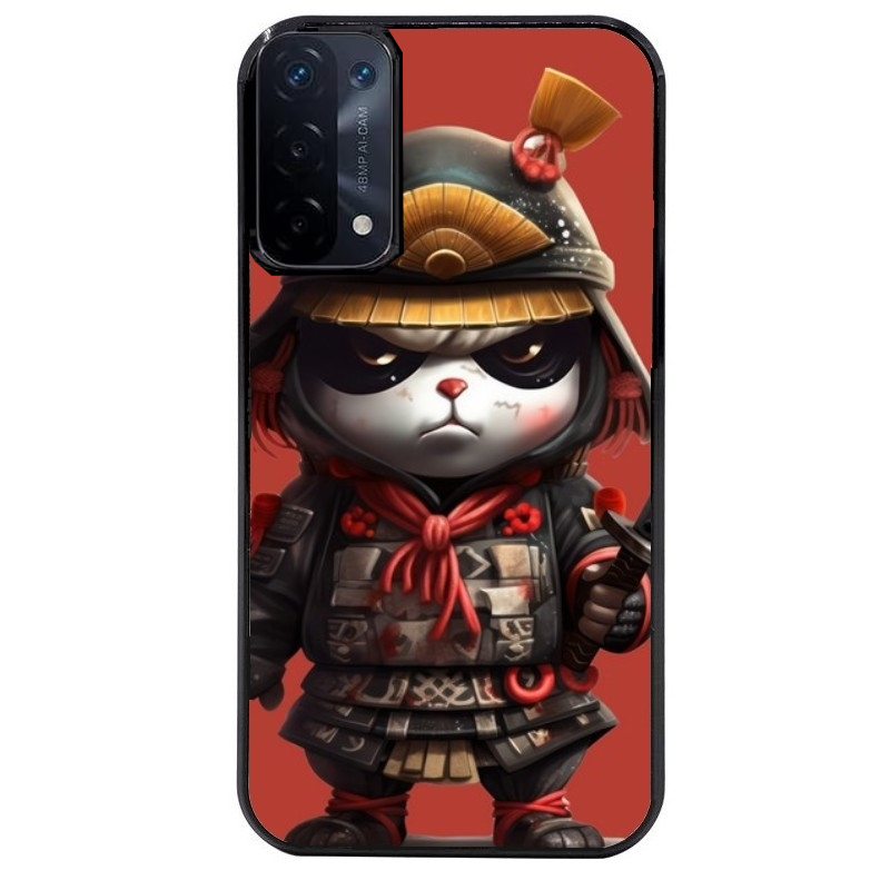 Coque noire taperso pour OPPO A54 et A74 5G avec motif panda et samourai protection antichoc personnalisée
