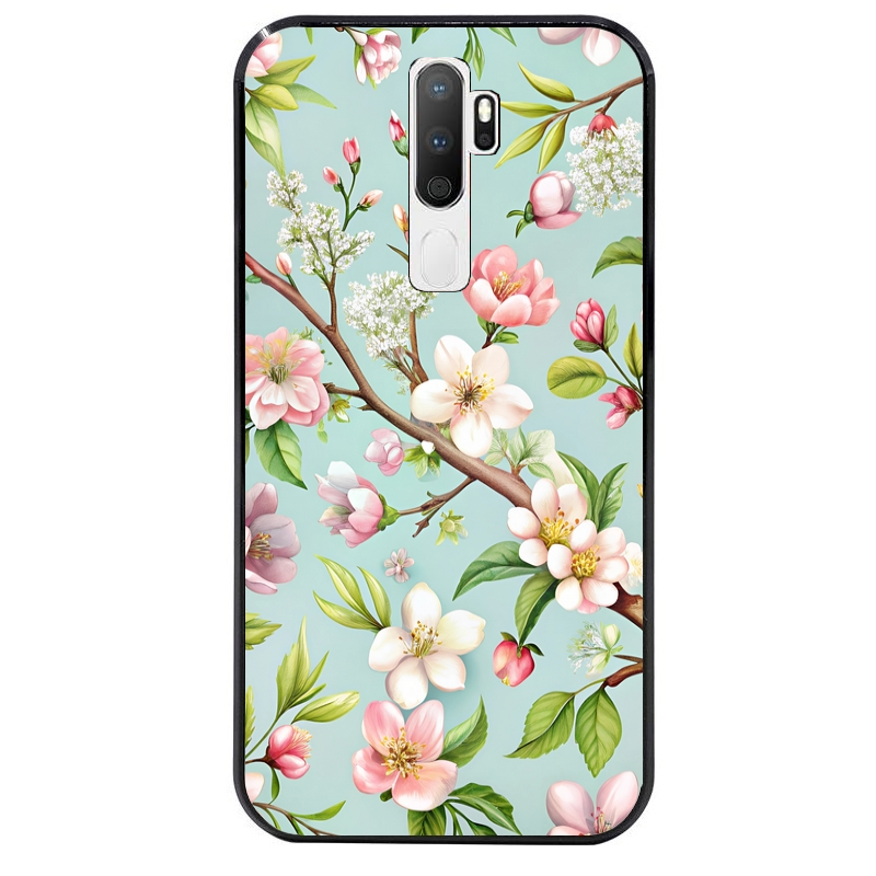 Coque noire taperso pour OPPO A5 A9 2020 avec motif fleur de printemps protection antichoc personnalisée