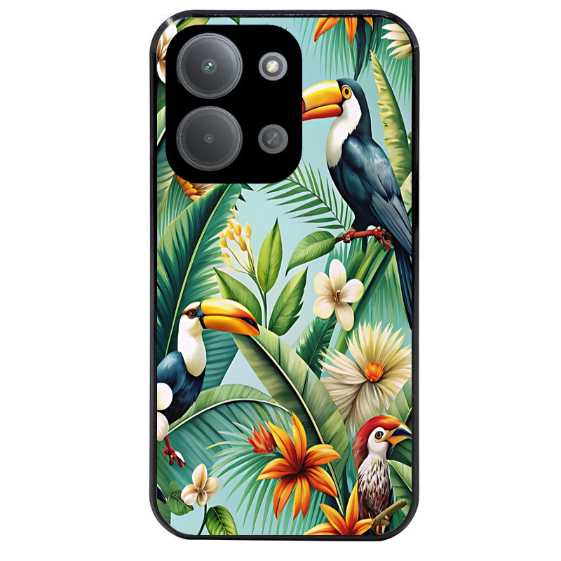 Coque noire taperso pour POCO C85 avec motif perroquet tropical protection antichoc personnalisée