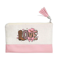 Pochette motif love western en toile et simili cuir