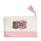Pochette motif love western en toile et simili cuir
