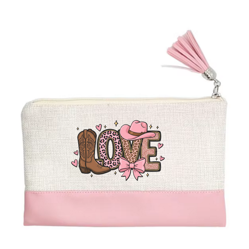 Pochette motif love western en toile et simili cuir