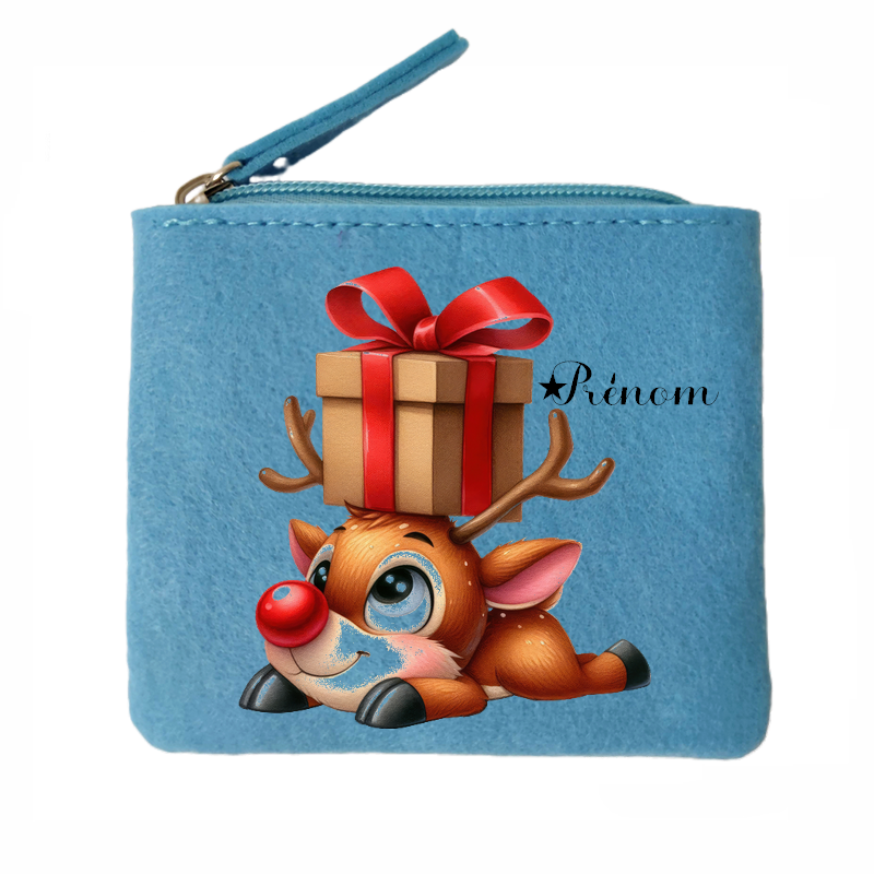 Porte monnaie personnalisé renne de noel en feutrine en feutrine