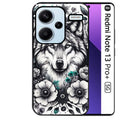 Coque noire taperso pour Redmi Note 13 PRO PLUS 5G avec motif loup et fleur protection antichoc personnalisée