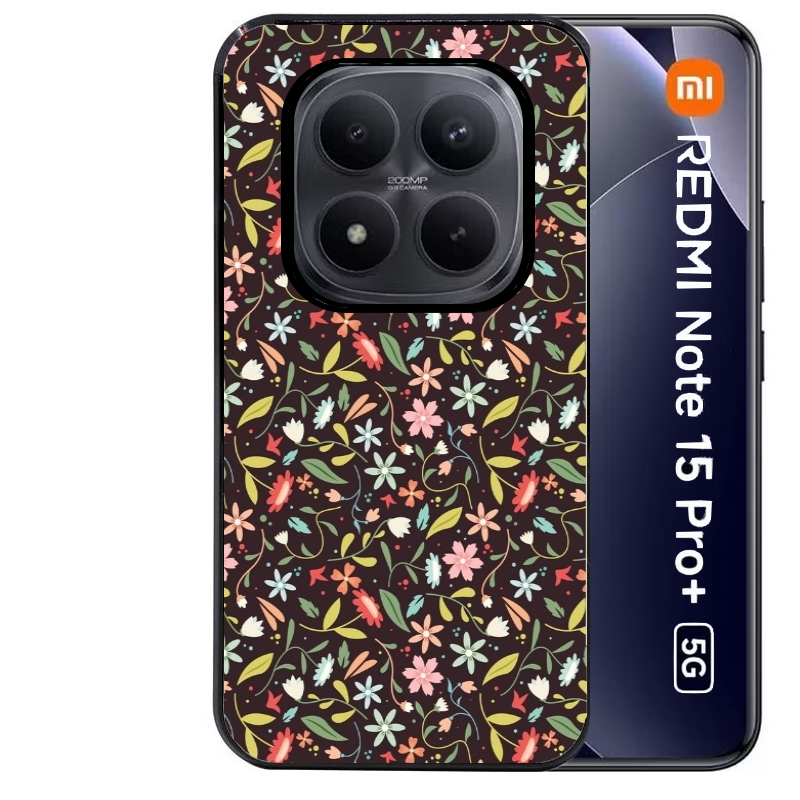 Coque noire taperso pour Redmi Note 15 et PRO PLUS 4G 5G avec motif petites feurs multicolores protection antichoc personnalisée