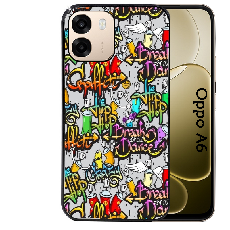 Coque noire taperso pour OPPO A6 A6X 4G et 5G avec motif tag et graffiti protection antichoc personnalisée