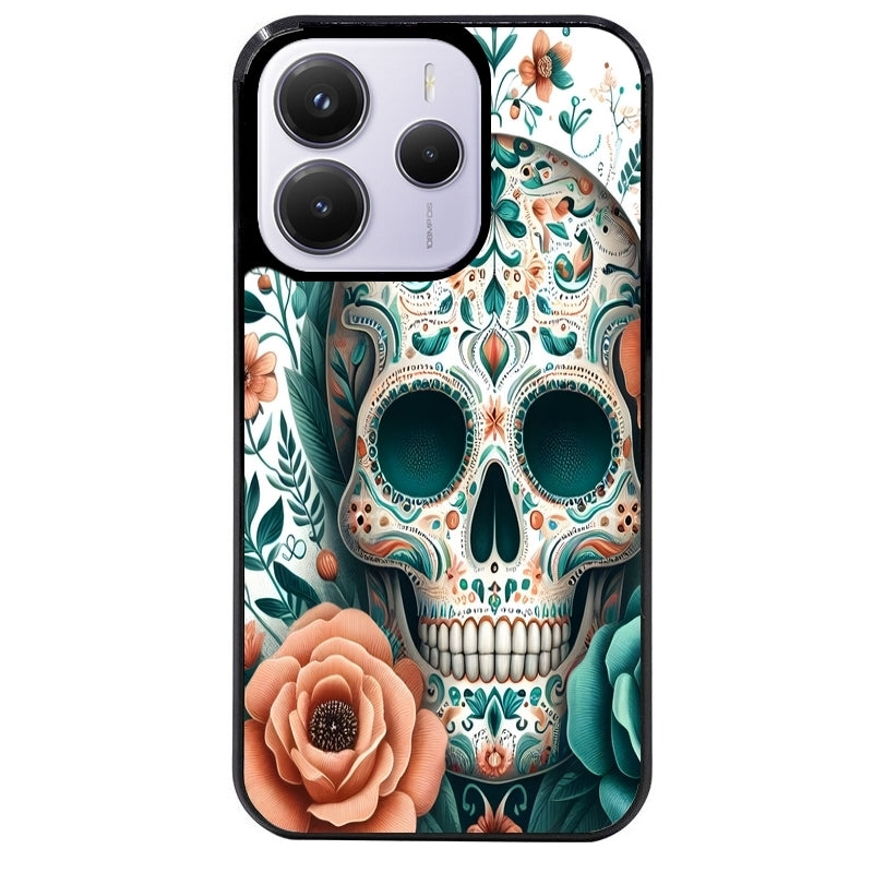 Coque noire taperso pour Redmi Note 14 et PRO PLUS 4G 5G avec motif mort mexicaine turquoise protection antichoc personnalisée