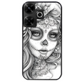 Coque noire taperso pour POCO M6 4G avec motif mort calavera tatoo protection antichoc personnalisée