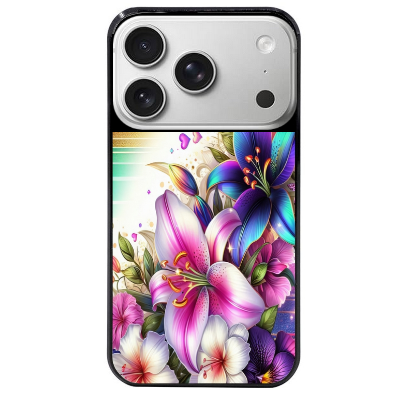 Coque noire taperso pour Iphone 17 17E AIR MAX PRO avec motif fleur fluo protection antichoc personnalisée