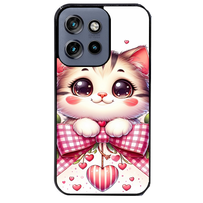 Coque noire taperso pour Moto Edge 60 et Neo Fusion Pro avec motif chat noeud et coeur protection antichoc personnalisée