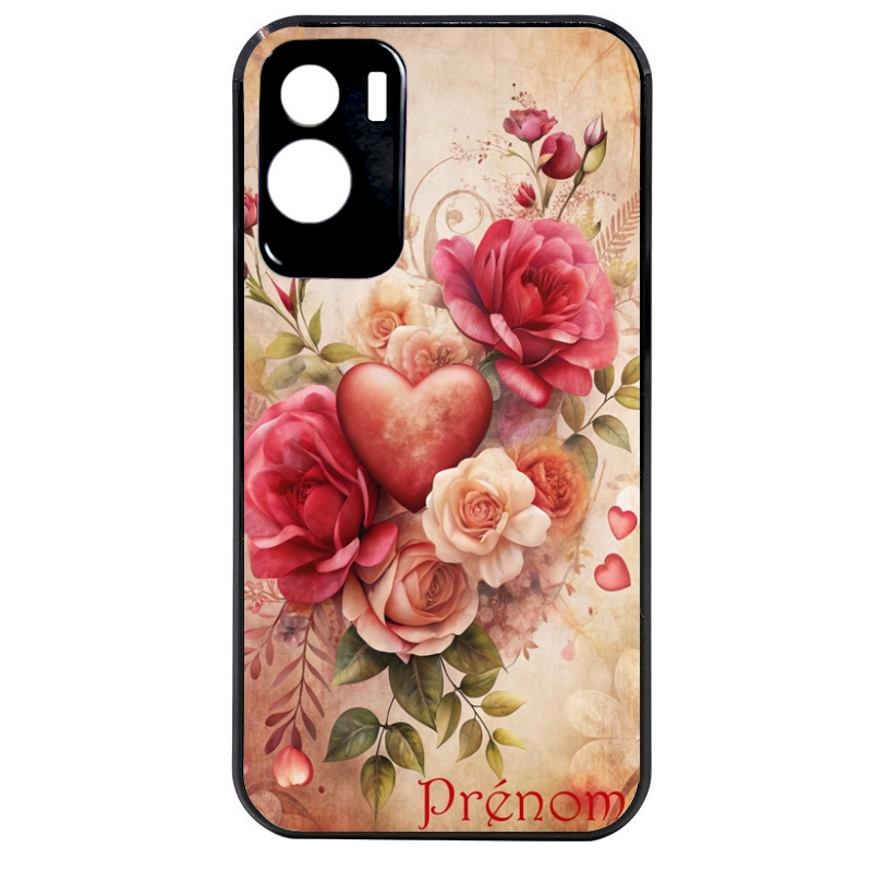 Coque noire taperso pour Honor 70 LITE 90 et LITE avec motif coeur et fleur personnalisee protection antichoc personnalisée