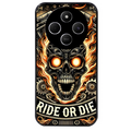 Coque noire taperso pour POCO C75 avec motif tete de mort flamme protection antichoc personnalisée