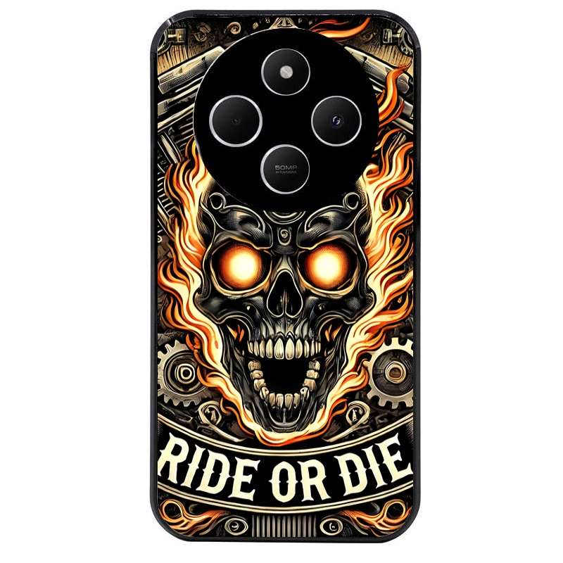 Coque noire taperso pour POCO C75 avec motif tete de mort flamme protection antichoc personnalisée