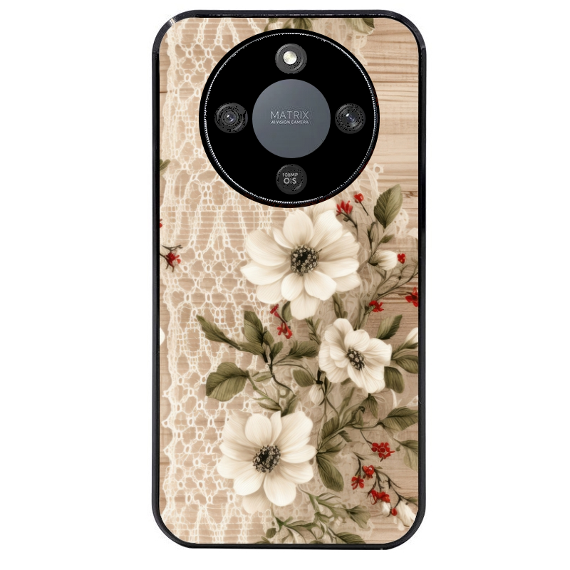Coque noire taperso pour Magic 5 6 LITE et PRO avec motif bois et dentelle 2 protection antichoc personnalisée
