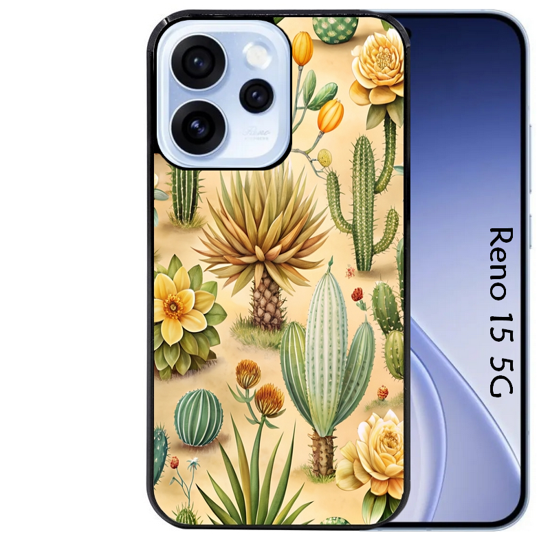 Coque noire taperso pour OPPO Reno 15 et F FS 5G avec motif cactus et succulent protection antichoc personnalisée