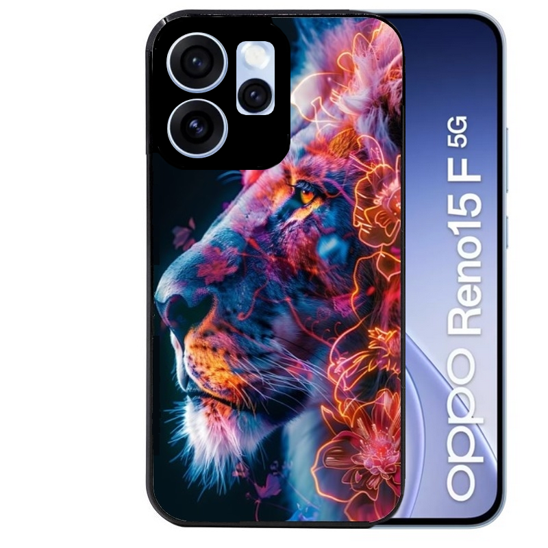 Coque noire taperso pour OPPO Reno 15 et F FS 5G avec motif lion fluo protection antichoc personnalisée