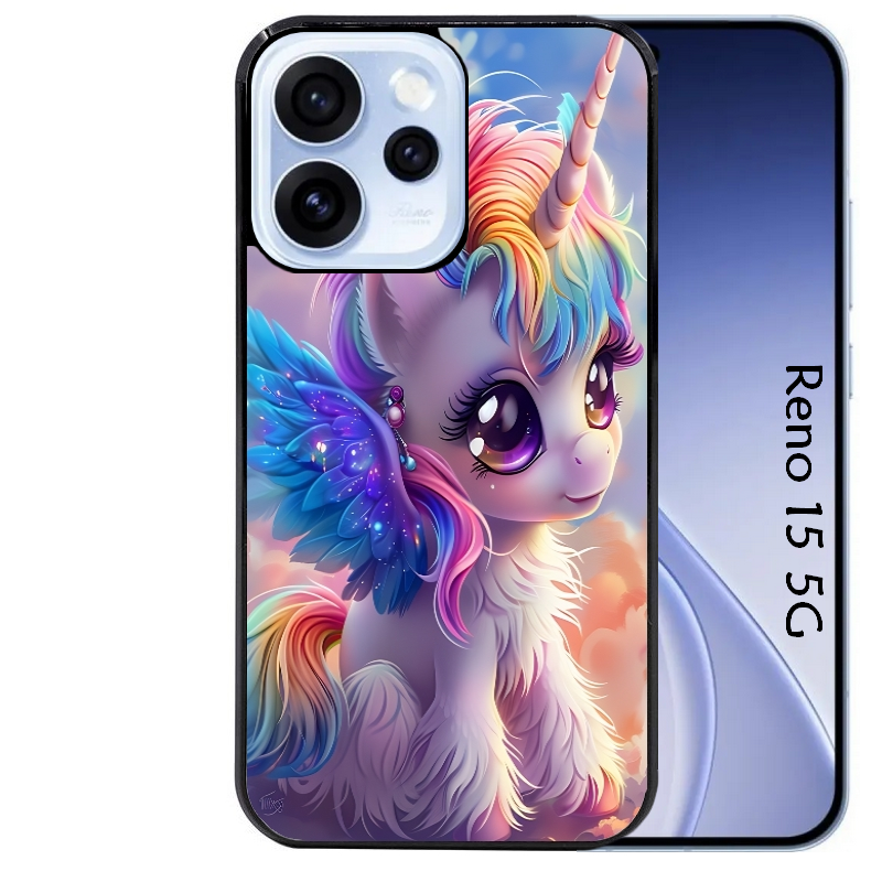 Coque noire taperso pour OPPO Reno 15 et F FS 5G avec motif licorne style anime protection antichoc personnalisée