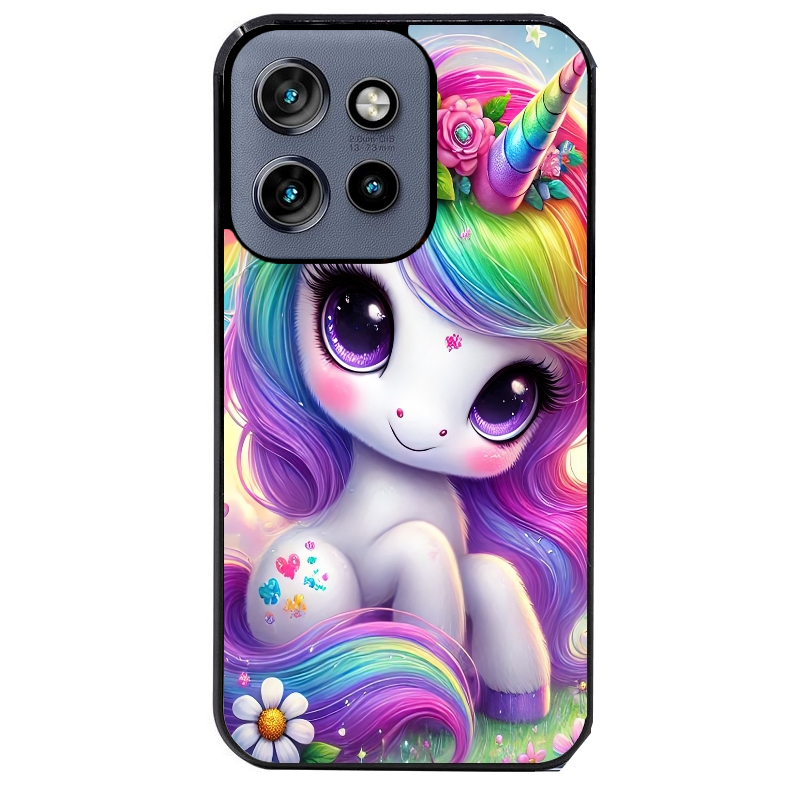 Coque noire taperso pour Moto Edge 60 et Neo Fusion Pro avec motif licorne et fleurs protection antichoc personnalisée