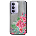 Coque noire taperso pour Redmi 15 4G et 5G avec motif bois gris et fleur rose protection antichoc personnalisée