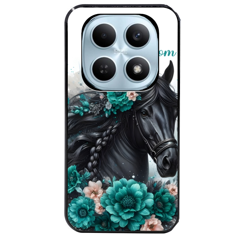 Coque noire taperso pour POCO M8 5G et PRO 5G avec motif cheval et fleurs personnalisee protection antichoc personnalisée