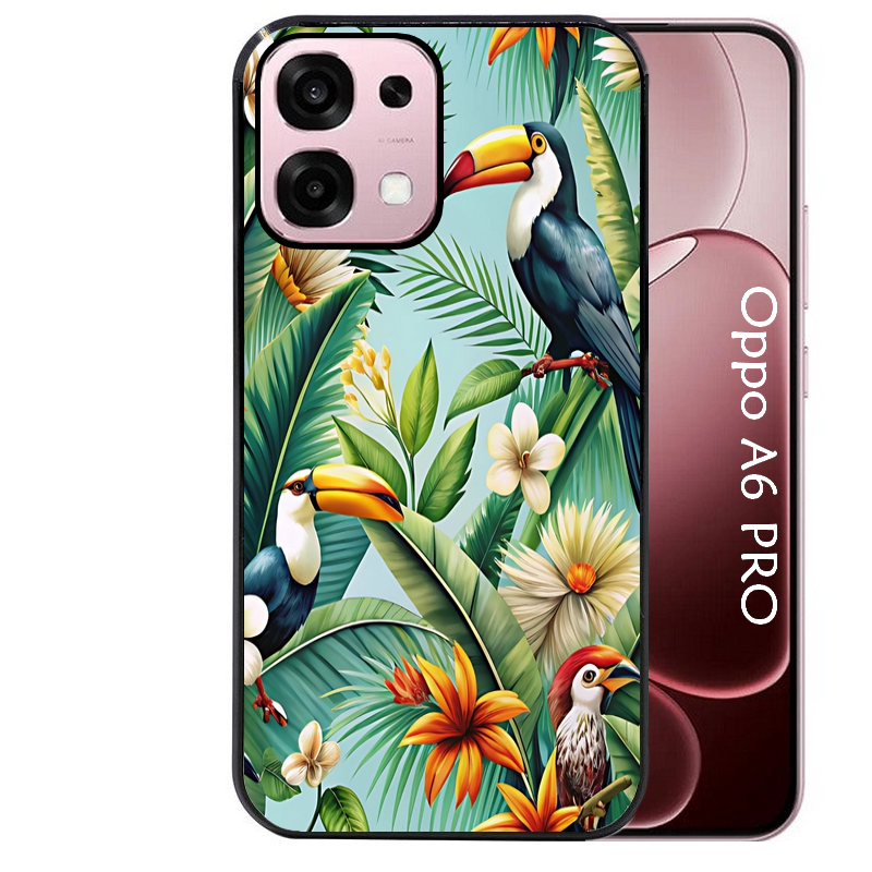 Coque noire taperso pour OPPO A6 PRO 4G et 5G avec motif perroquet tropical protection antichoc personnalisée