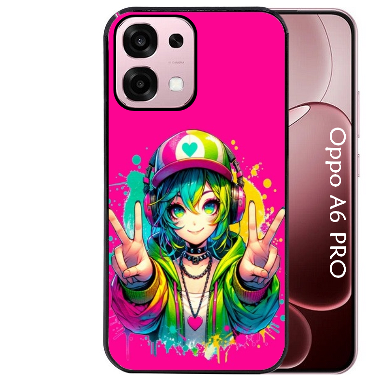 Coque noire taperso pour OPPO A6 PRO 4G et 5G avec motif anime manga et tag protection antichoc personnalisée