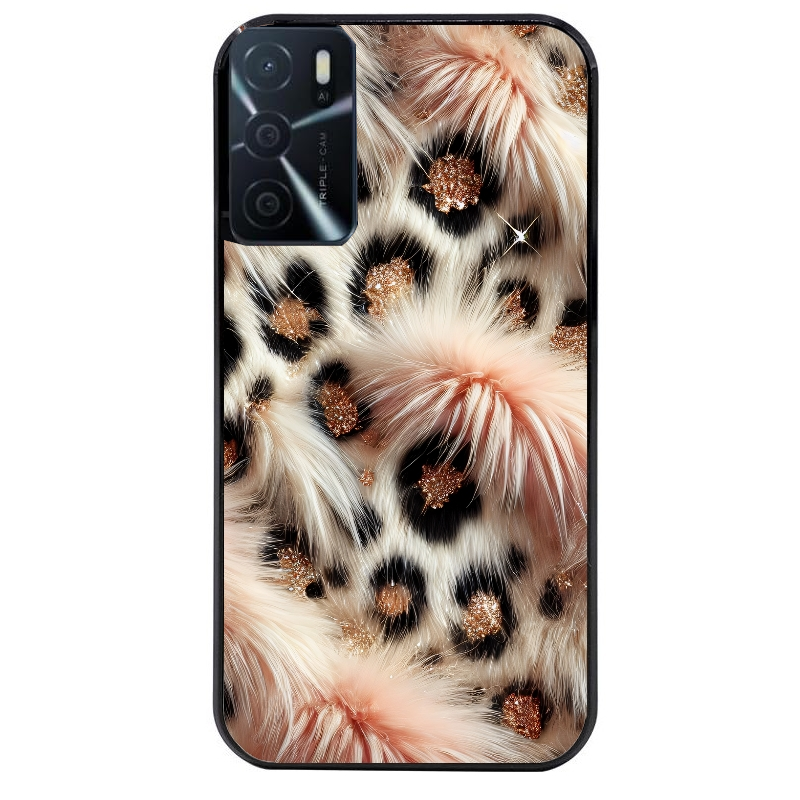 Coque noire taperso pour OPPO A16 et A16S avec motif effet fourrure leopard 1 protection antichoc personnalisée