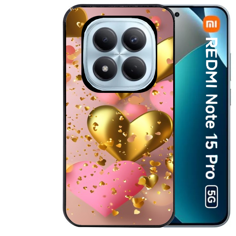 Coque noire taperso pour Redmi Note 15 et PRO PLUS 4G 5G avec motif coeur rose protection antichoc personnalisée