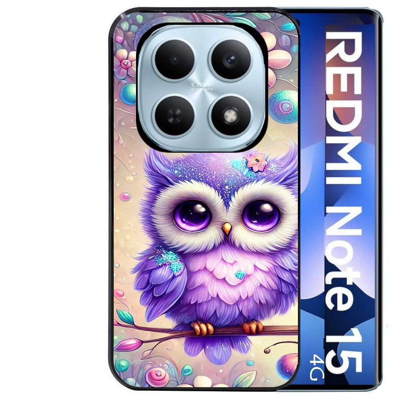 Coque noire taperso pour Redmi Note 15 et PRO PLUS 4G 5G avec motif chouette violette protection antichoc personnalisée