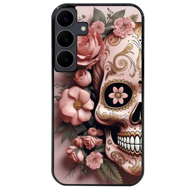 Coque noire taperso pour galaxy A06 A16 A26 A36 A56 avec motif tete de mort calavera rose protection antichoc personnalisée