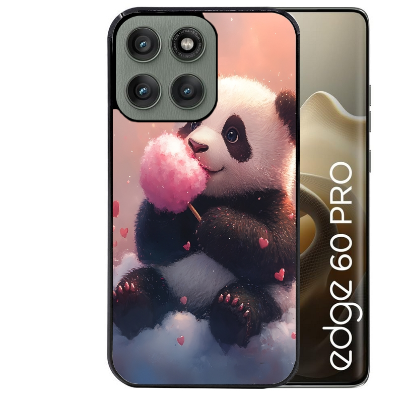 Coque noire taperso pour Moto Edge 60 et Neo Fusion Pro avec motif panda bonbon protection antichoc personnalisée