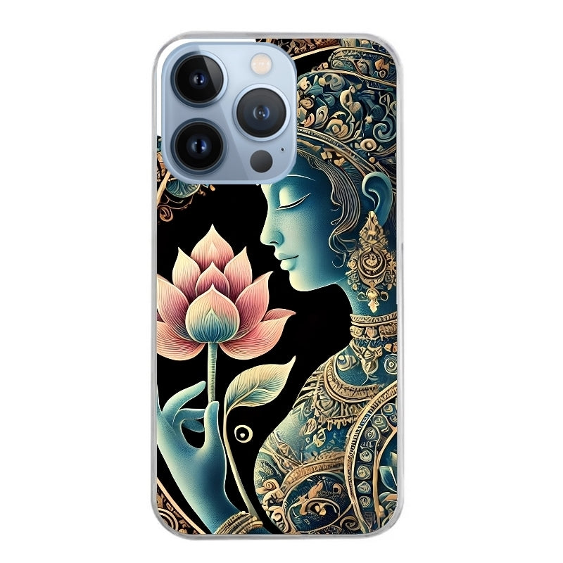 Coque taperso pour Iphone 13 et PRO MINI PRO MAX avec motif bouddha et lotus protection antichoc personnalisée
