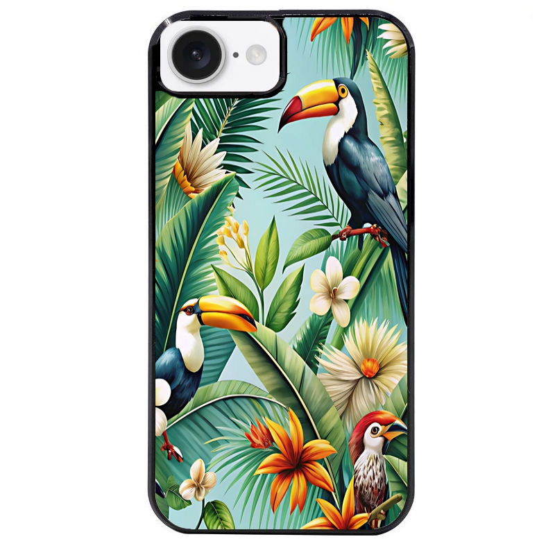 Coque noire taperso pour Iphone 16 16E PLUS MAX PRO avec motif perroquet tropical protection antichoc personnalisée