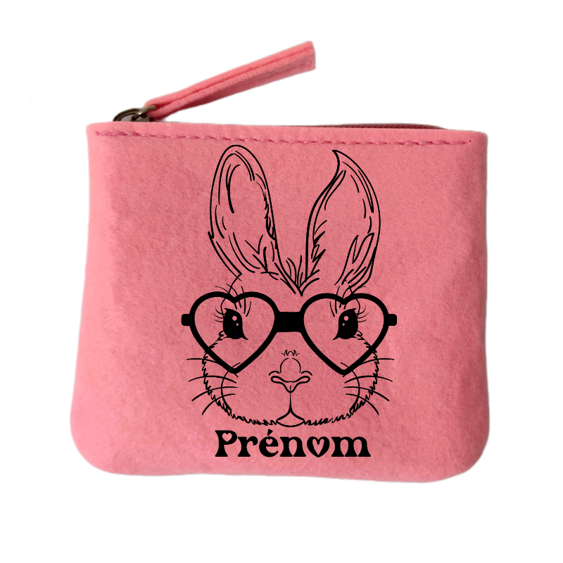 Porte monnaie personnalisé lapin lunettes en feutrine en feutrine