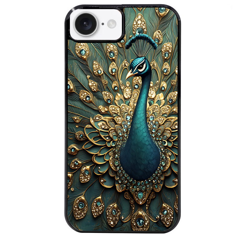 Coque noire taperso pour Iphone 16 16E PLUS MAX PRO avec motif paon bijoux protection antichoc personnalisée