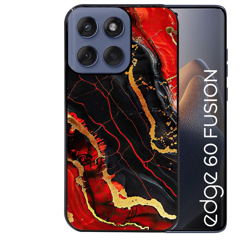 Coque noire taperso pour Moto Edge 60 et Neo Fusion Pro avec motif marbre rouge protection antichoc personnalisée