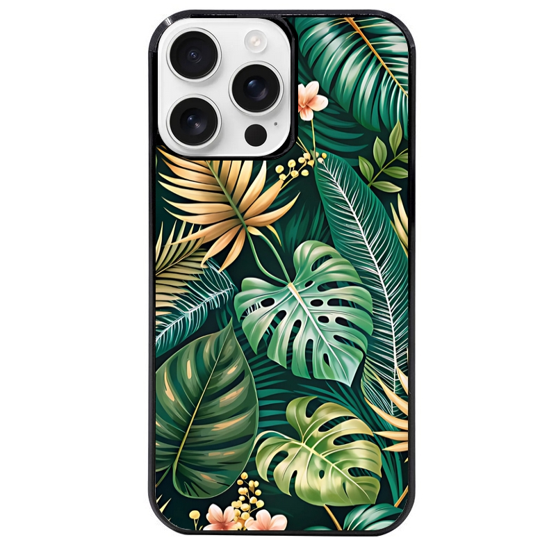 Coque noire taperso pour Iphone 16 16E PLUS MAX PRO avec motif jungle dore protection antichoc personnalisée