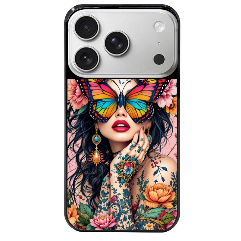 Coque noire taperso pour Iphone 17 17E AIR MAX PRO avec motif femme papillon protection antichoc personnalisée