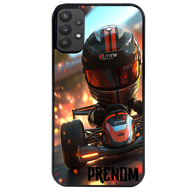 Coque noire taperso pour galaxy A22 A32 A52 A52S 4G 5G  avec motif karting f1 personnalisee protection antichoc personnalisée