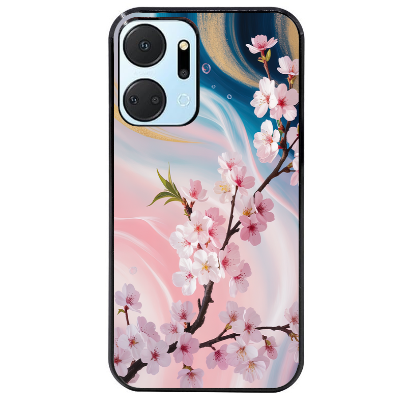 Coque noire taperso pour Honor X7A avec motif marbre fleur cerisier protection antichoc personnalisée