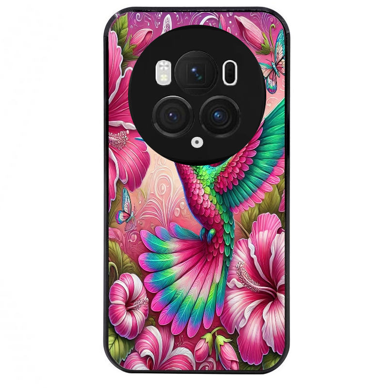 Coque noire taperso pour Magic 5 6 LITE et PRO avec motif colibri et fleurs protection antichoc personnalisée