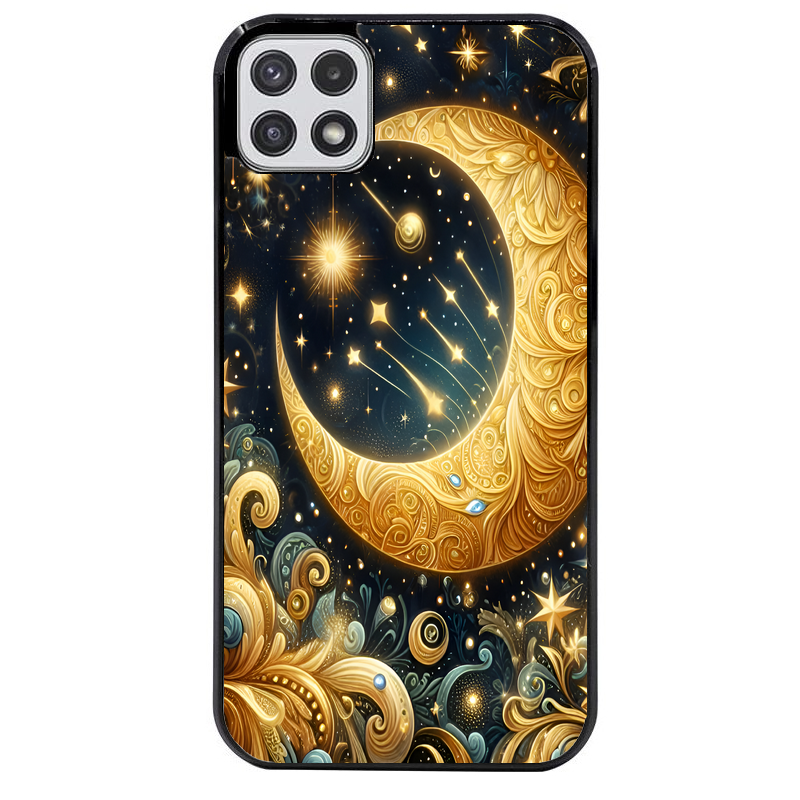 Coque noire taperso pour galaxy A22 A32 A52 A52S 4G 5G  avec motif lune astre protection antichoc personnalisée
