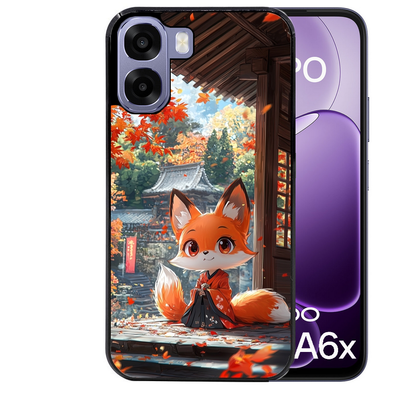 Coque noire taperso pour OPPO A6 A6X 4G et 5G avec motif renard et fox anime protection antichoc personnalisée