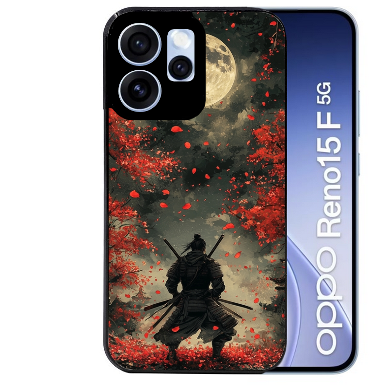 Coque noire taperso pour OPPO Reno 15 et F FS 5G avec motif samourai et katana protection antichoc personnalisée