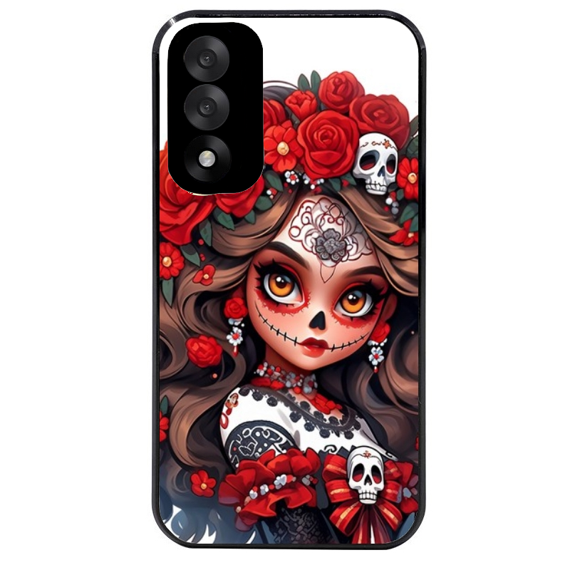 Coque noire taperso pour OnePlus Nord 5 avec motif tete de mort calavera rouge protection antichoc personnalisée